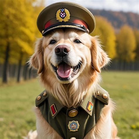 Premium Photo Happy Goldenretriever Dogs As Army Personnel