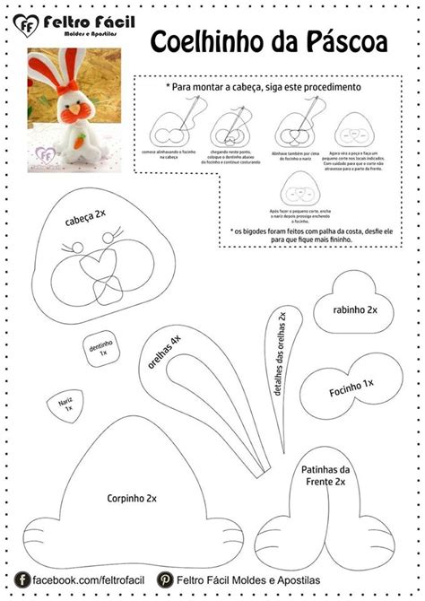 Molde Coelhinho da Páscoa em Feltro Fácil de Fazer Ideias Criativas