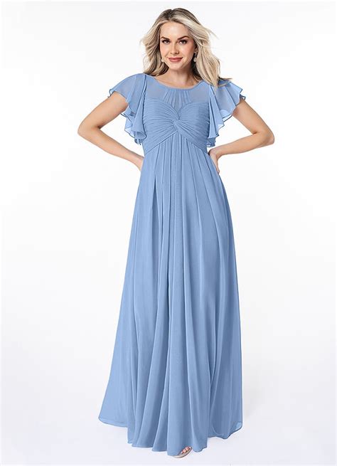 Steel Blue Modest Bridesmaid Dresses Azazie