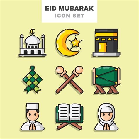 Eid Mubarak Icon Set Vector Art At Vecteezy