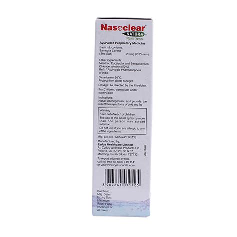 Nasoclear Natura Nasal Spray Ml Price Uses Side Effects