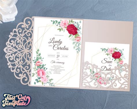 Laser Cut Wedding Invitation Svg 5x7 Tri Fold Pocket Envelope Etsy