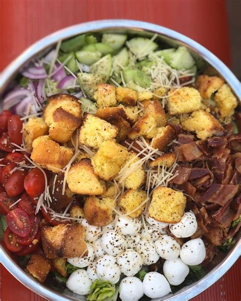 Delicious Summer Salad With Cornbread Croutons Ambers Kitchen Cooks