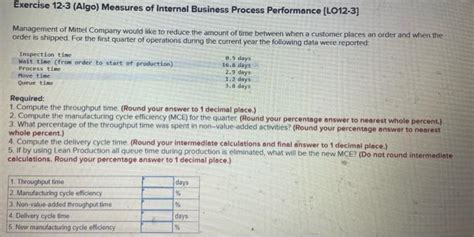 Solved Exercise 12 3 Algo Measures Of Internal Business Chegg