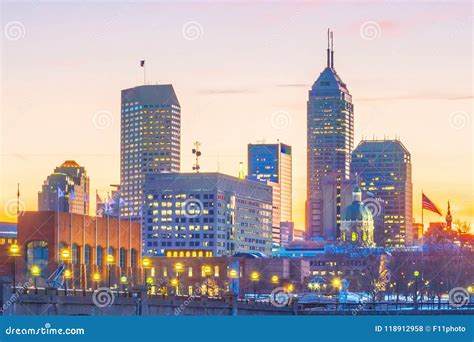 Downtown Indianapolis Skyline at Twilight Stock Photo - Image of ...