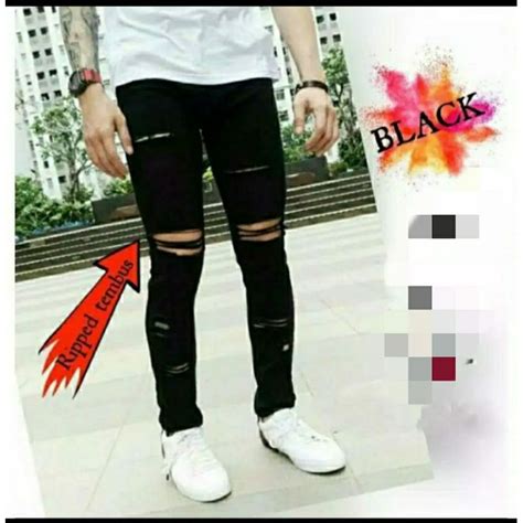 Jual Celana Sobek Pria Ripped Jeans Robek Slimfit Pensil Skinny Stretch