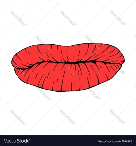 Red Female Lips Sketch Line Art Royalty Free Vector Image