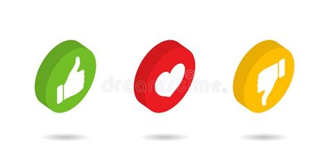 3d Like Button Isometric Icons Of Thumb Heart And Dislike Logos For