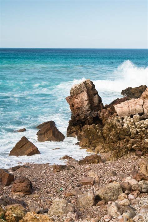 Beautiful Breaking Waves Against Rocks Turquoise Water Atlantic Ocean