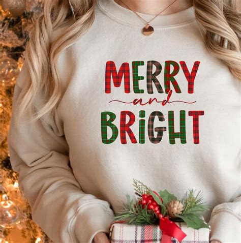 Merry And Bright Sweatshirt Holiday Sweatshirt Christmas Etsy