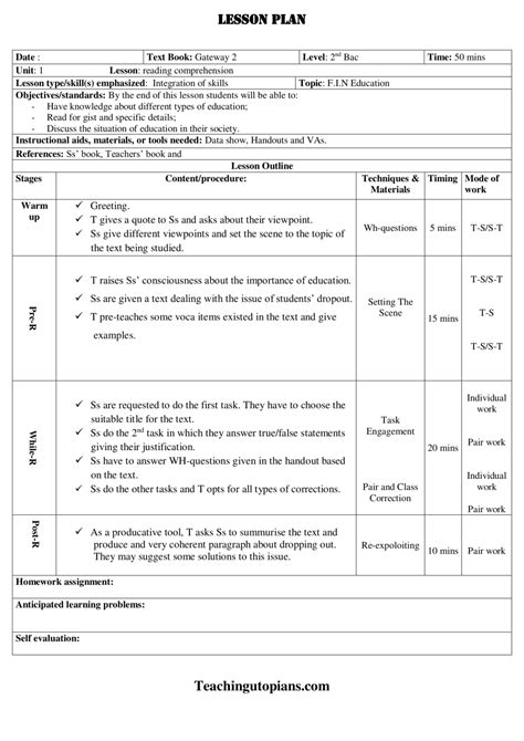 Lesson Plan Reading About Education Teachingutopians