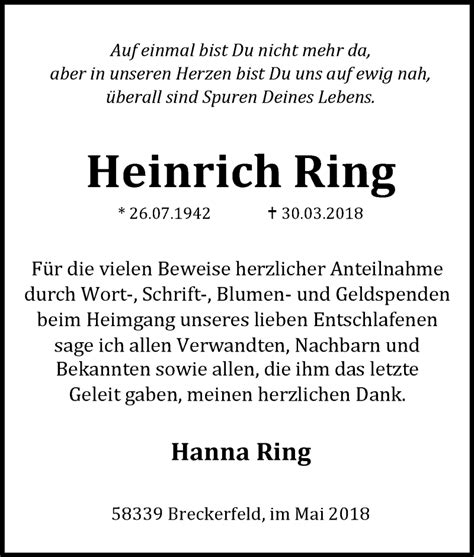 Traueranzeigen Von Heinrich Ring Trauer In Nrw De