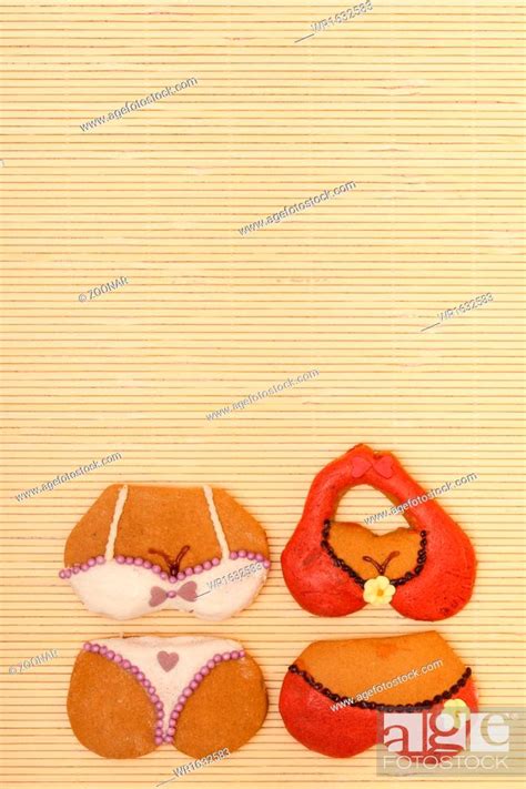 Funny Colorful Bikini Shape Gingerbread Cakes Cookies On Bamboo Mat Stock Photo Picture And
