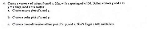 Solved 4 Create a vector x of values from 0 to 20π with a Chegg