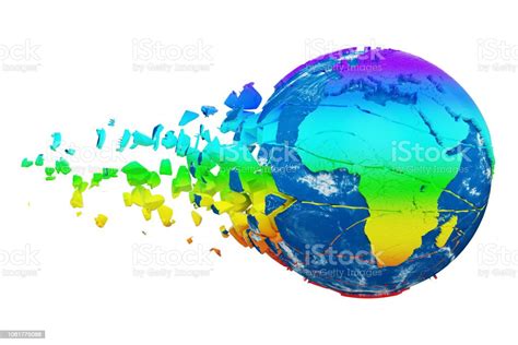 Globo De Tierra Roto Destrozado Planeta Aislado Sobre Fondo Blanco