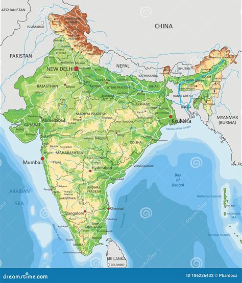 Chhattisgarh India Mappa Fisica Altamente Dettagliata Mappa Vettoriale