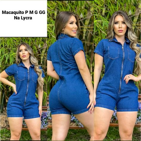 Macaquinho Jeans Sem Lycra Cargo Moda Blogueira Lan Amento Shopee