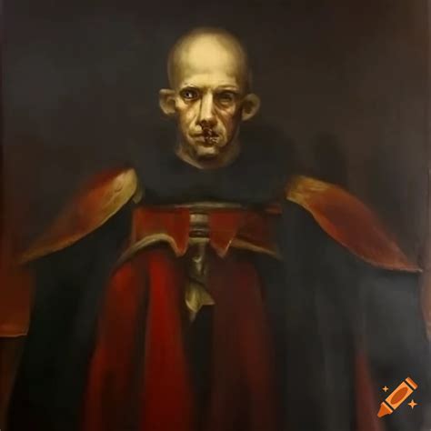 Dark Eerie Haunting Oil Painting Depicting Medieval Inquisitor