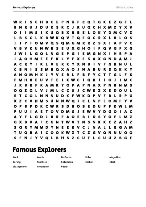 Free Printable Famous Explorers Themed Word Search Puzzle Free