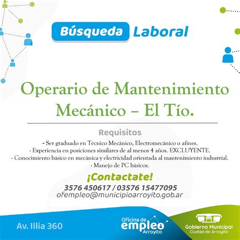 Nueva B Squeda Laboral Operario Para Mantenimiento Mec Nico