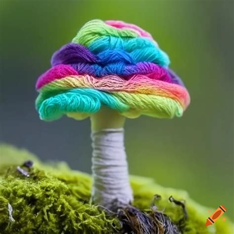 Colorful Floss Mushroom Growing On Moss