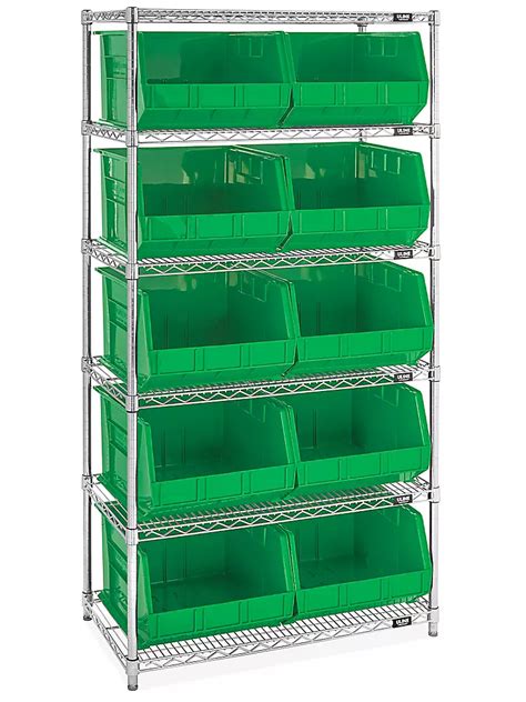 Wire Stackable Bin Organizer With 18 X 16 1 2 X 11 Green Bins H 9883g