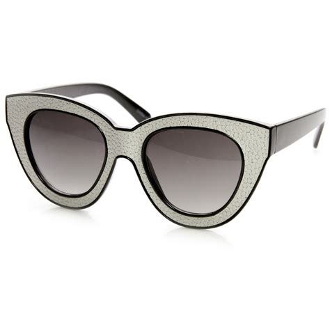 Womens Texture Block Cut Oversize Cat Eye Sunglasses Zerouv