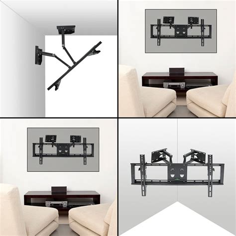 Double Arm Corner Tv Wall Bracket Mount 32 65 Tilting Swivel With