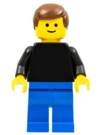 Lego Plain Black Torso With Black Arms Blue Legs Brown Male Hair