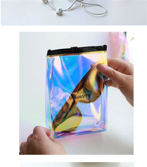 Tpu Clear Plastic Holographic Rainbow Cosmetic Makeup Packaging Bag