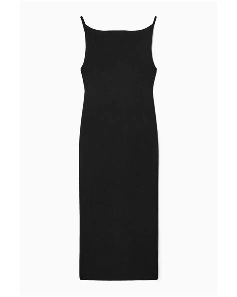 Cos Square Neck Knitted Midi Slip Dress In Black Lyst