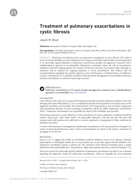 Pdf Treatment Of Pulmonary Exacerbations In Cystic Fibrosis