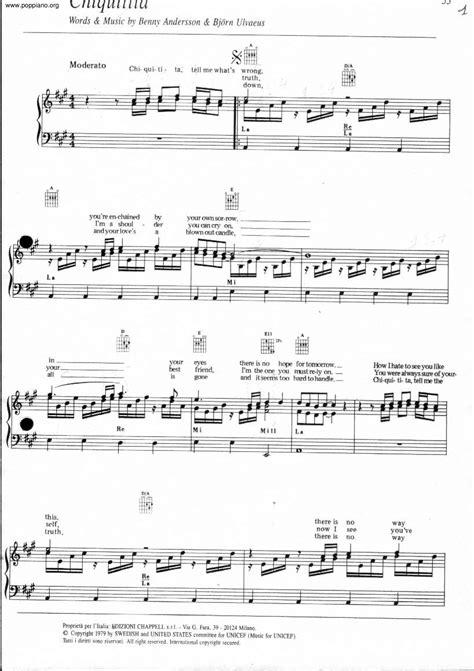 Abba Chiquitita Sheet Music Pdf Free Score Download ★