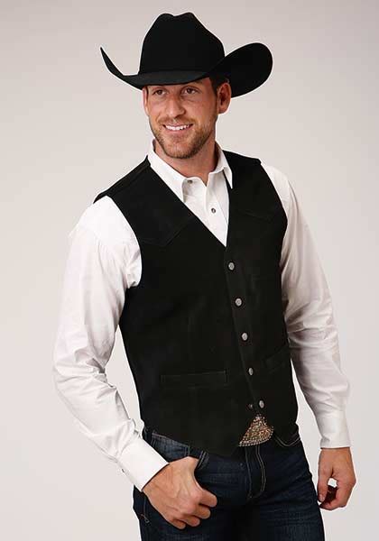 Roper Cow Suede Leather Western Vest Black Mens Leather Western Vests And Jackets Spur