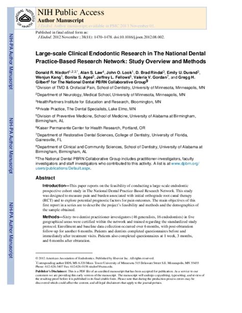 Pdf Large Scale Clinical Endodontic Research In The National Dental Practice Based Research