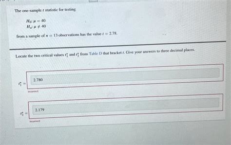 Solved The One Sample T Statistic For Testing