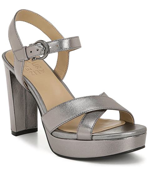 Naturalizer Leather Mia Ankle Strap Sandals In Pewter Leather Metallic Lyst