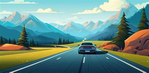 Premium AI Image Illustration Of A Cartoon Car Driving Down A Road In