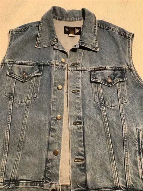 Vintage Mens Harley Davidson Denim Vest Size L Light Gem