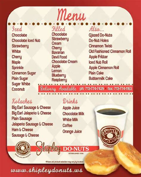 Shipley Do Nuts Menu Menu For Shipley Do Nuts Hoover Birmingham