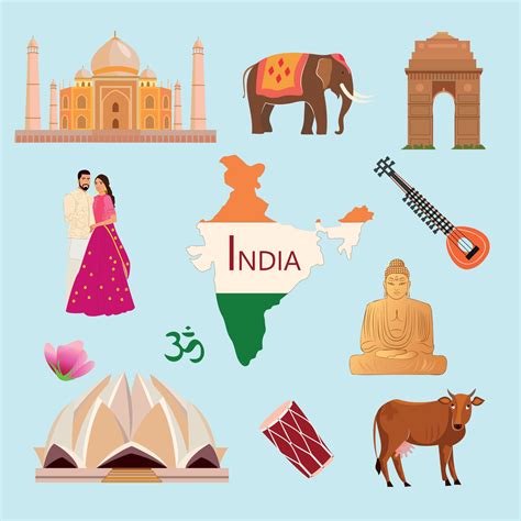 Traditional Indian Symbols India Vector Icons Vector Illustration