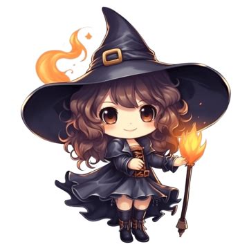 Halloween Chibi Witch Witchcraft Holding Her Wand With A Happy