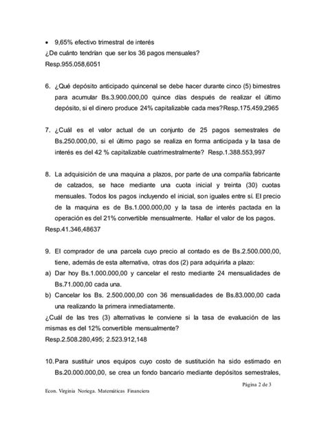 Ejercicios Propuestos Tema Rentas Vencidas Y Anticipadas Prof