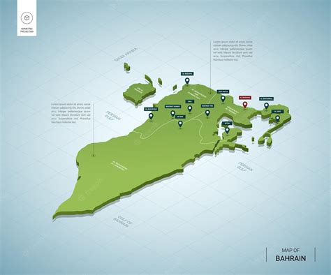 Premium Vector Stylized Map Of Bahrain Isometric 3d Green Map With