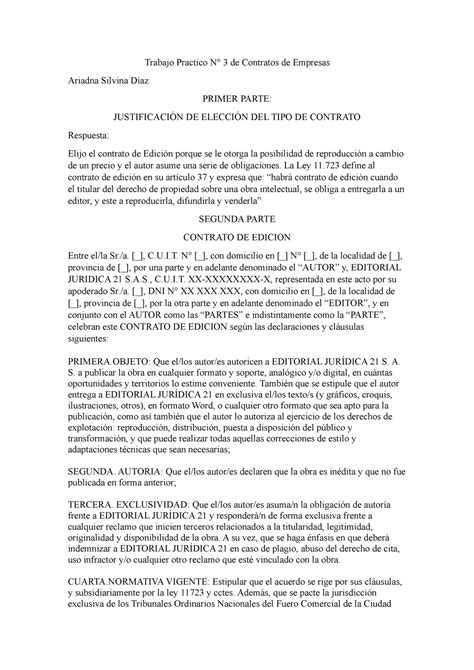 Trabajo Practico N3 Contratos DE Empresas Trabajo Practico N 3 De