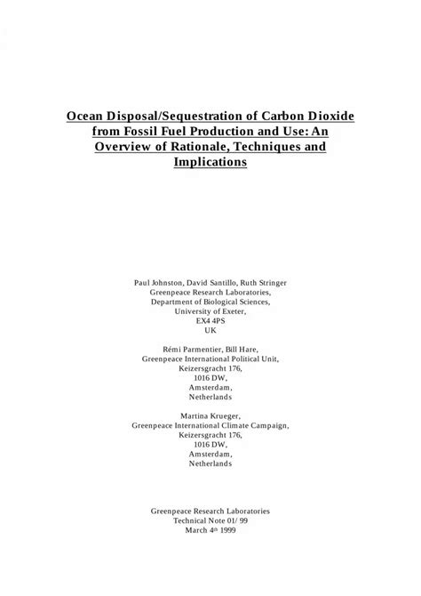 PDF Ocean Disposal Sequestration Of Carbon Dioxide From Fossil Fuel