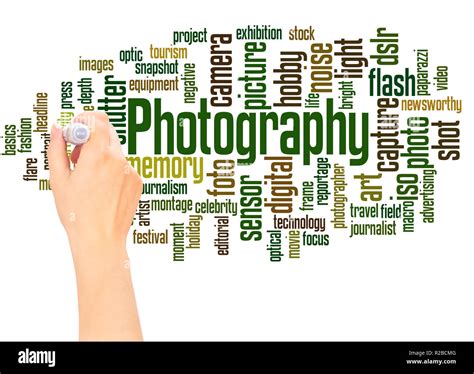 Photography Word Cloud Hand Writing Concept On White Background Stock