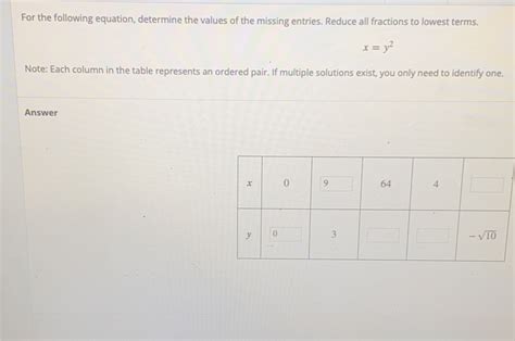 Solved For The Following Equation Determine The Values Of The Missing