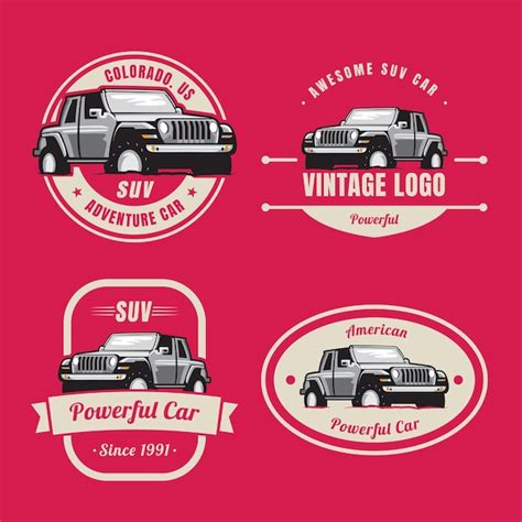 Satz Von Retro Suv Auto Logo Vorlage Premium Vektor