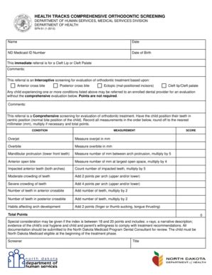 Fillable Online Nd Health Tracks Comprehensive Orthodontic Screening